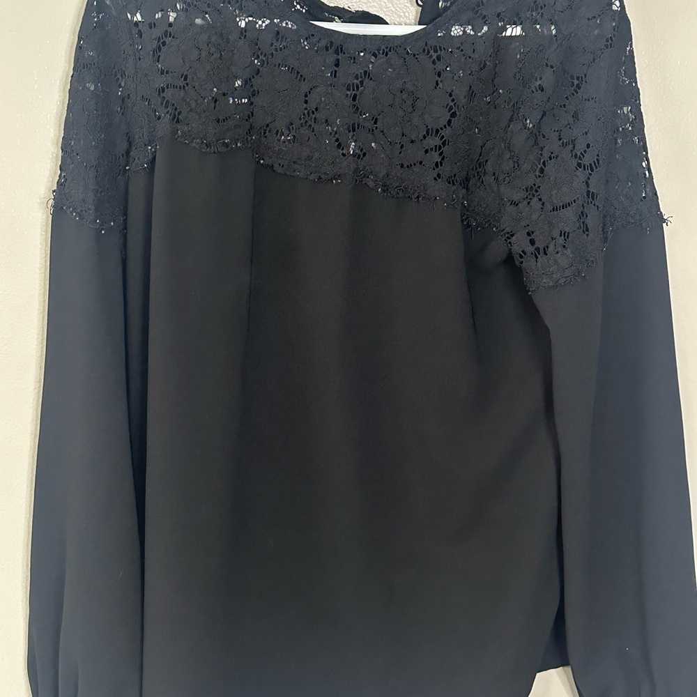 Lulu's Black Lace Long Sleeve Blouse